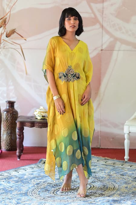 Farha Syed Floral Woven Kaftan Dress 