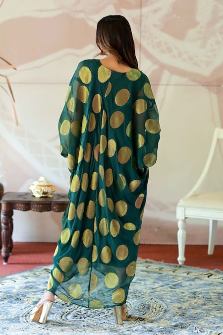 Farha Syed Polka Dot Woven Kaftan Dress 