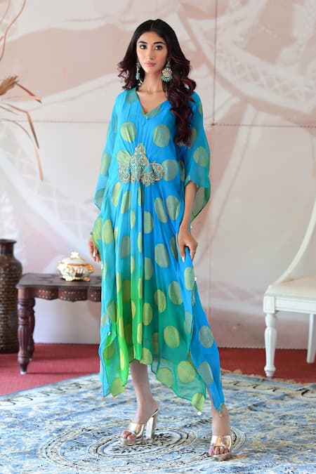 Farha Syed Zardozi Placement Embroidered Kaftan Dress 