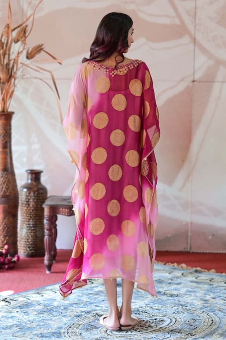 Farha Syed Mirror Neckline Embroidered Kaftan Dress 