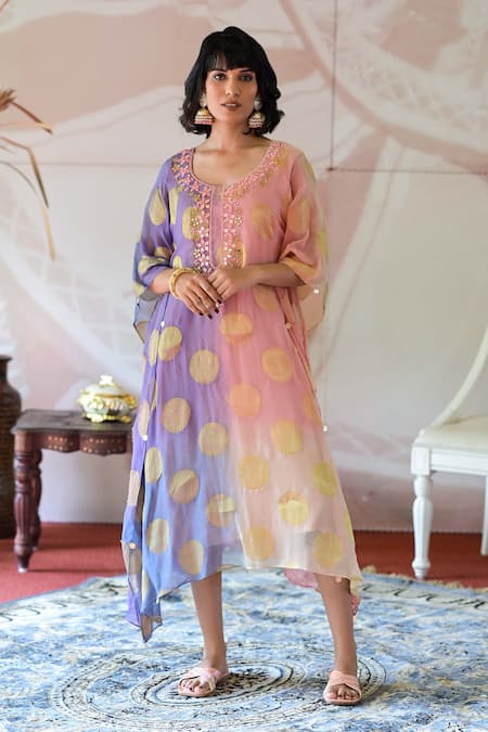 Farha Syed Resham Neckline Embroidered Kaftan Dress 