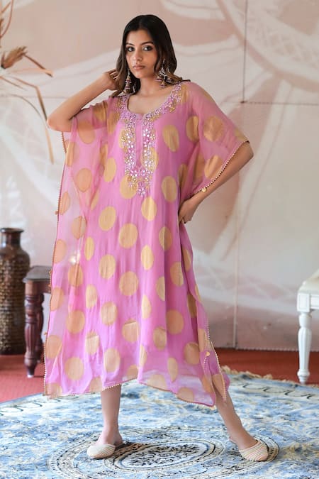 Farha Syed Geometric Woven Kaftan Dress 