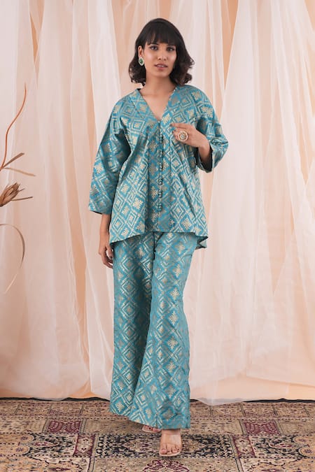 Farha Syed Checkered Woven Top & Pant Set 