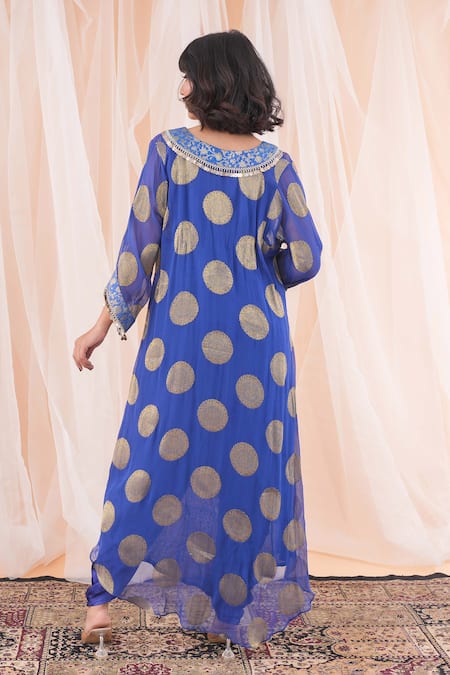 Farha Syed Polka Dot Woven Kaftan Kurta & Dhoti Pant Set 