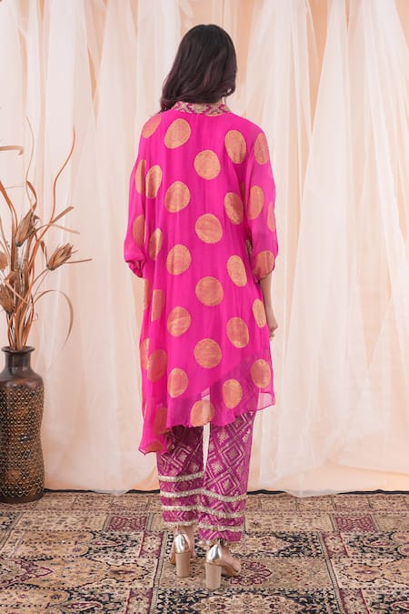 Farha Syed Polka Dot Banarasi Woven Kaftan Kurta & Pant Set 