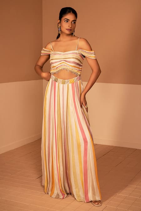 Kelaayah Stripe Print Front Cut-Out Jumpsuit 