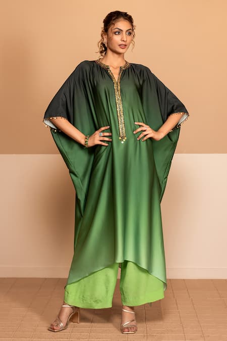 Kelaayah Asymmetric Ombre Kaftan With Pant 