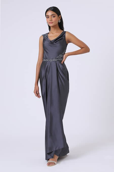 Kelaayah Orchid Placement Embroidered Satin Gown 