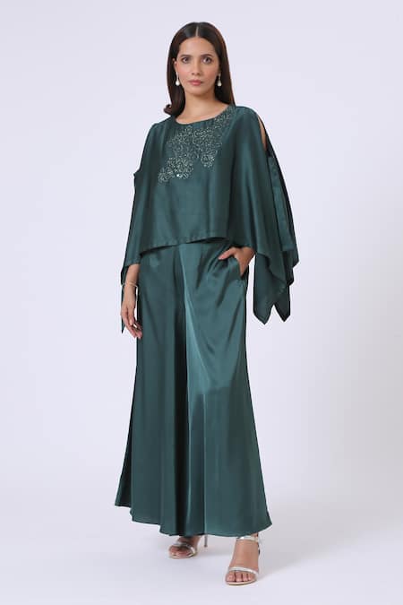 Kelaayah Midnight Embroidered Cape Top & Pant Set 