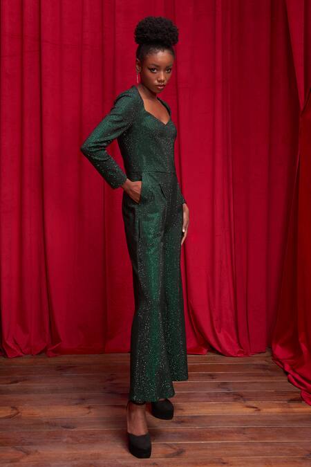 Buy_Itrh_Green Italian Crepe Embellished Crystal Sweetheart Verde Jumpsuit_Online_at_Aza_Fashions