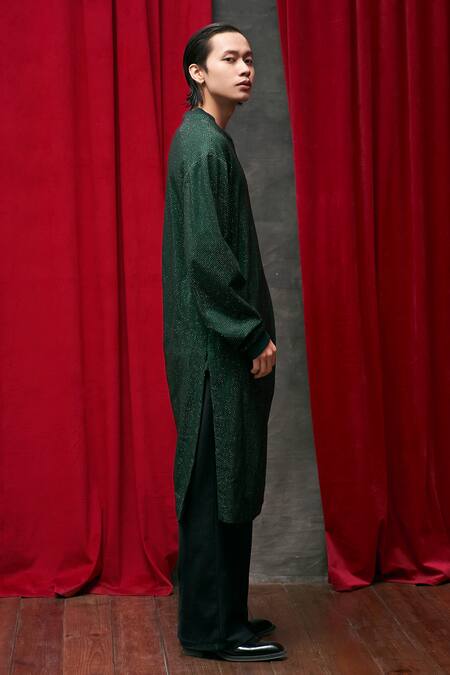 Buy_Itrh_Green Crepe Crystals Jade Gem Embellished Long Sweatshirt And Pant Set _Online_at_Aza_Fashions