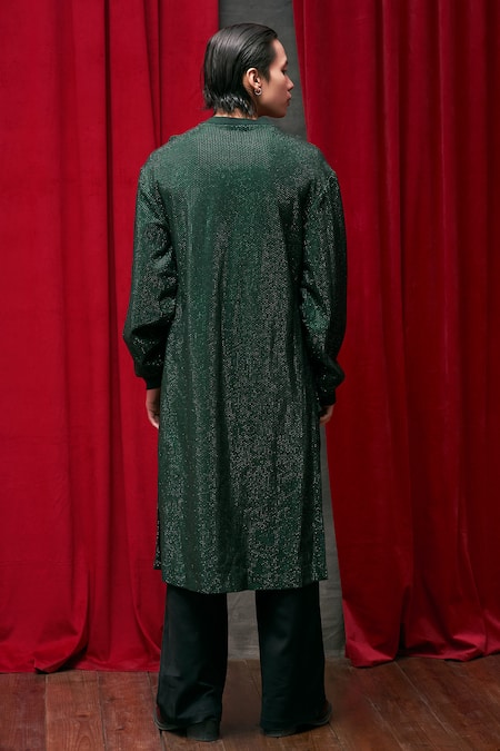 Shop_Itrh_Green Crepe Crystals Jade Gem Embellished Long Sweatshirt And Pant Set _at_Aza_Fashions