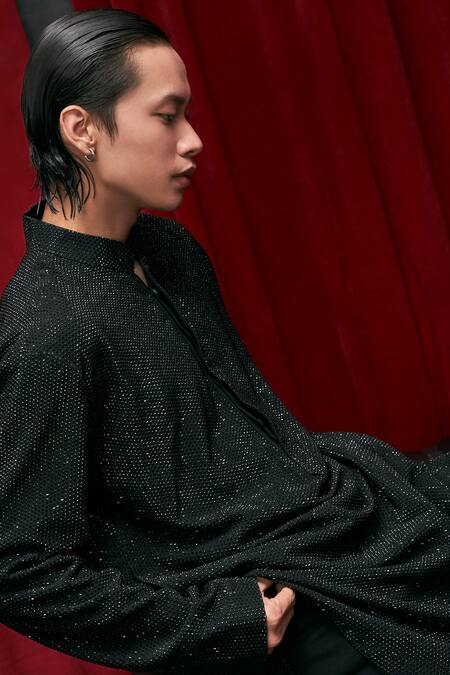 Itrh Black Net, Crepe Crystals Negro Glitz Embellished Kurta And Pant Set Online at Aza Fashions Itrh_Black Net, Crepe Crystals Negro Glitz Embellished Kurta And Pant Set _Online_at_Aza_Fashions