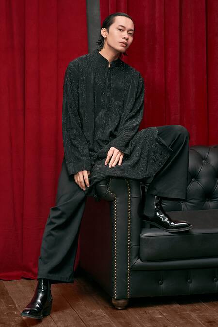 Buy Itrh Black Net, Crepe Crystals Negro Glitz Embellished Kurta And Pant Set Online at Aza Fashions Buy_Itrh_Black Net, Crepe Crystals Negro Glitz Embellished Kurta And Pant Set _Online_at_Aza_Fashions