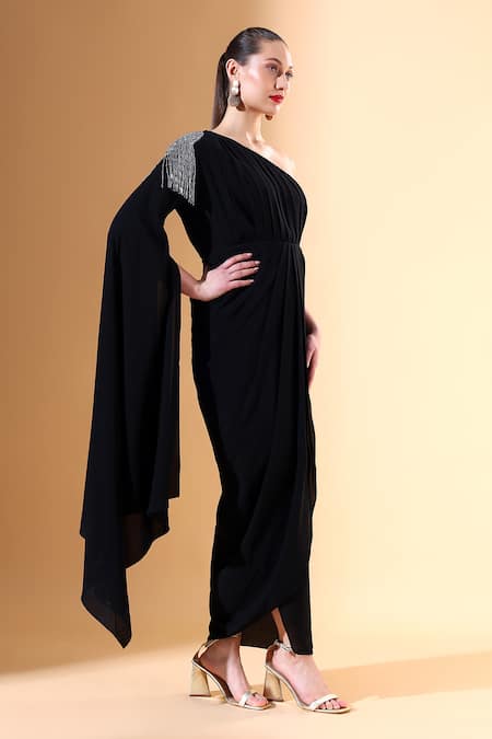 Buy Aakaar X AZA Black Modal Crystals One Shoulder Draped Dress Online at Aza Fashions Buy_Aakaar X AZA_Black Modal Crystals One Shoulder Draped Dress _Online_at_Aza_Fashions
