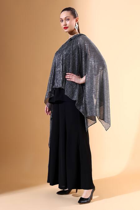 Aakaar Silver Microfiber Embroidery One Shoulder Draped Top And Palazzo Set Online at Aza Fashions Aakaar_Silver Microfiber Embroidery One Shoulder Draped Top And Palazzo Set_Online_at_Aza_Fashions