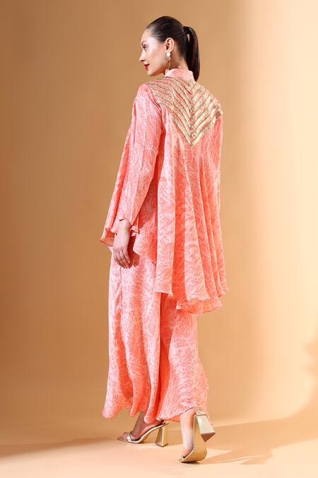 Shop Aakaar Orange Silk, Crepe Gota Patti, Embroidery Marble Textured Tunic And Palazzo Set at Aza Fashions Shop_Aakaar_Orange Silk, Crepe Gota Patti, Embroidery Marble Textured Tunic And Palazzo Set_at_Aza_Fashions