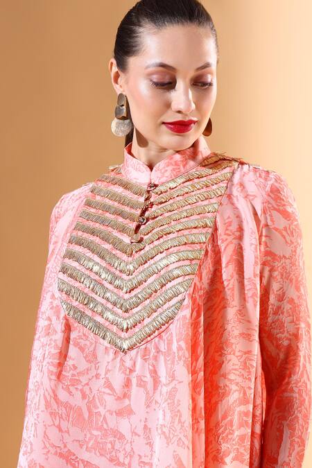 Aakaar Orange Silk, Crepe Gota Patti, Embroidery Marble Textured Tunic And Palazzo Set at Aza Fashions Aakaar_Orange Silk, Crepe Gota Patti, Embroidery Marble Textured Tunic And Palazzo Set_at_Aza_Fashions