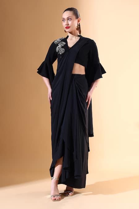 Aakaar x AZA Pre-Draped Saree With Crystal Embellished Blouse 