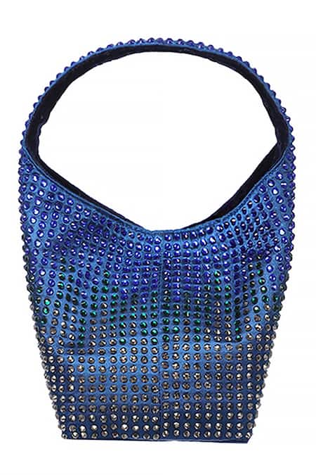 Shop ETCETERA Blue Rhinestones Embellished Mini Bag at Aza Fashions Shop_ETCETERA_Blue Rhinestones Embellished Mini Bag _at_Aza_Fashions