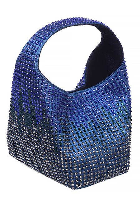 ETCETERA Blue Rhinestones Embellished Mini Bag Online at Aza Fashions ETCETERA_Blue Rhinestones Embellished Mini Bag _Online_at_Aza_Fashions