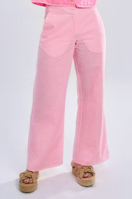Terra Luna_Pink 100% Organic Handloom Cotton Print Striped Bling Balance Trouser _Online_at_Aza_Fashions