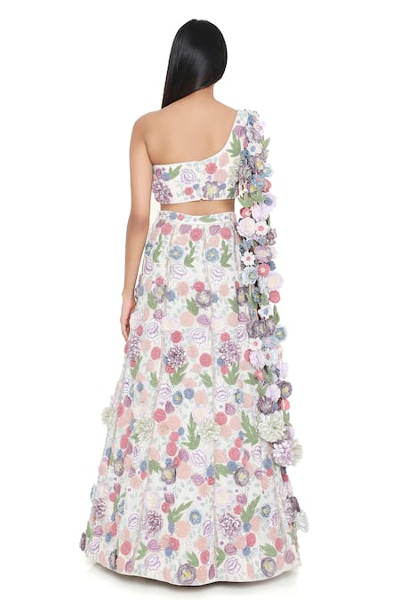 Payal Singhal_Off White Georgette Embroidered Floral Applique Work Blouse And Lehenga Set _Online_at_Aza_Fashions