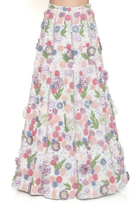 Shop_Payal Singhal_Off White Georgette Embroidered Floral Applique Work Blouse And Lehenga Set 