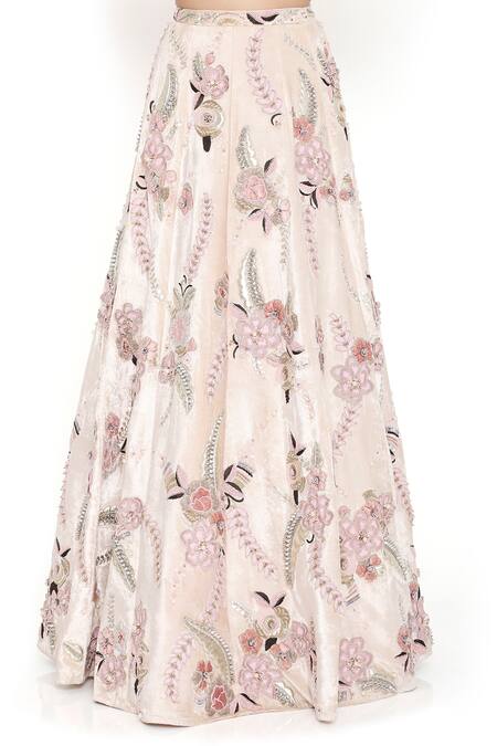 Payal Singhal Gold Leather Embroidered Floral Applique Ruffled Vine Work Lehenga Set at Aza Fashions Payal Singhal_Gold Leather Embroidered Floral Applique Ruffled Vine Work Lehenga Set_at_Aza_Fashions