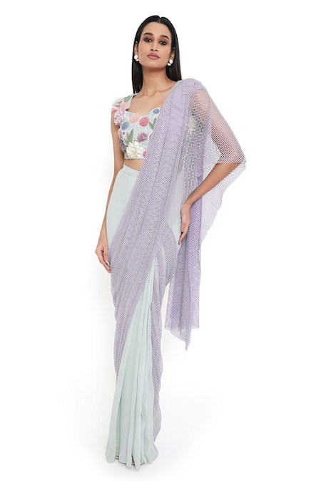 Payal Singhal Pre-Draped Mesh Pallu Saree With Blouse 