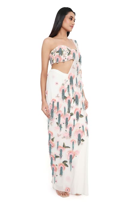 Payal Singhal 3D Floral Embroidered Pre-Draped Saree With Blouse 