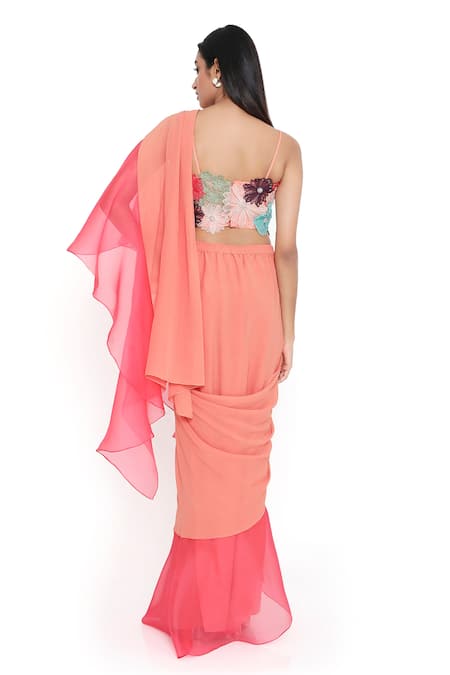 Payal Singhal Color Block Ruffle Pre-Draped Saree With Blouse 