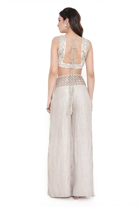 Payal Singhal Floral Embroidered Blouse With Flared Pant 