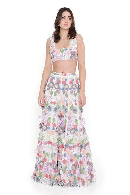 Buy Payal Singhal Off White Georgette Embroidered Applique Square Floral Blouse And Sharara Set Online at Aza Fashions Buy_Payal Singhal_Off White Georgette Embroidered Applique Square Floral Blouse And Sharara Set _Online_at_Aza_Fashions