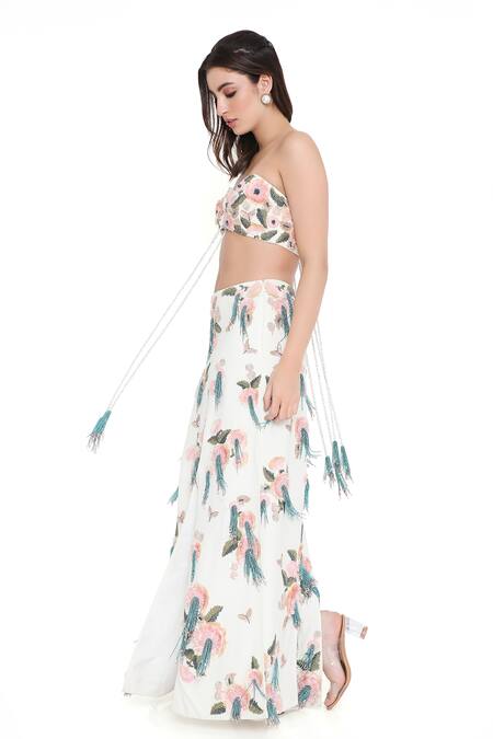 Shop_Payal Singhal_Off White Georgette Embroidered Floral Sweetheart Neck Bustier With Slit Skirt _Online_at_Aza_Fashions