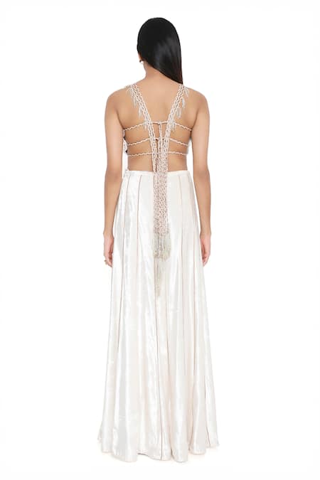 Payal Singhal_Off White Georgette Embroidered Flower Round Asymmetric Top With Sharara _Online_at_Aza_Fashions