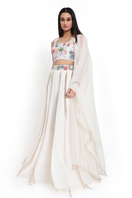 Shop_Payal Singhal_Off White Georgette Embroidered Flowers Square Blouse Sharara Set _Online_at_Aza_Fashions