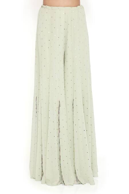 Buy_Payal Singhal_Green Georgette, Muslin Beads, Sequins, Floral Embroidered Blouse With Sharara 