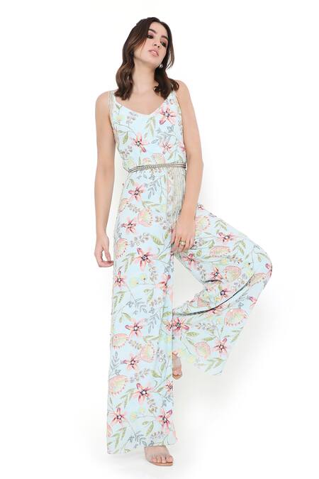 Buy_Payal Singhal_Purple Crepe Embroidered Floral Print V Neck Dream Jumpsuit _Online_at_Aza_Fashions