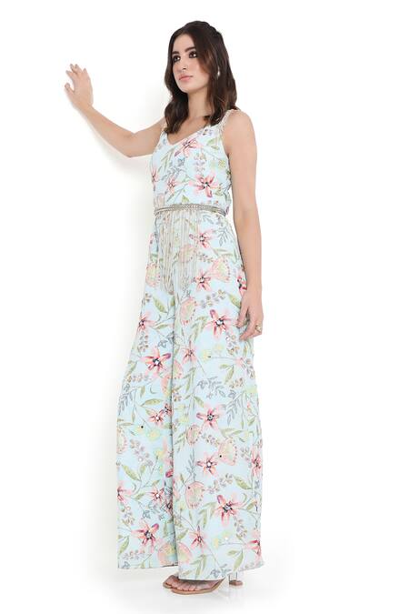 Shop_Payal Singhal_Purple Crepe Embroidered Floral Print V Neck Dream Jumpsuit _Online_at_Aza_Fashions