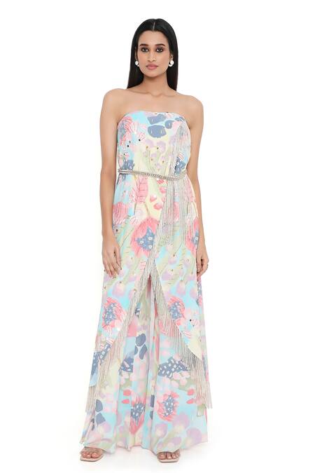 Buy_Payal Singhal_Multi Color Crepe Embroidered Euphoria Straight Print Tube Kurta And Palazzo Set _Online_at_Aza_Fashions