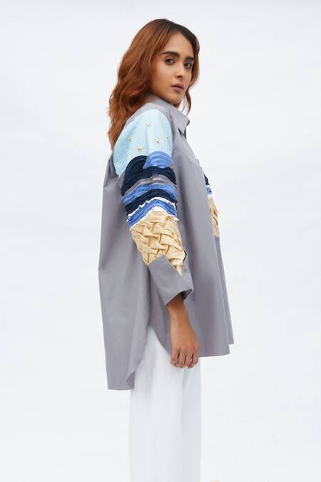 Buy Studio Moda India Blue Cotton Embroidery Collared The Rory Beach Shirt Online at Aza Fashions Buy_Studio Moda India_Blue Cotton Embroidery Collared The Rory Beach Shirt _Online_at_Aza_Fashions