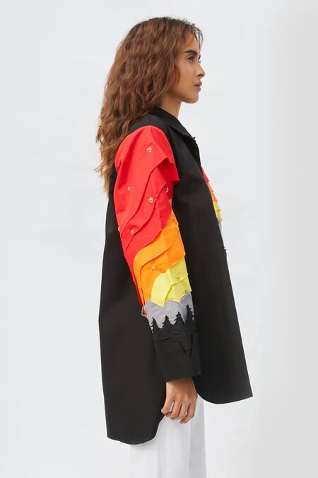 Buy_Studio Moda India_Black Cotton Embroidery Collared The Woodrow Night Shirt _Online_at_Aza_Fashions