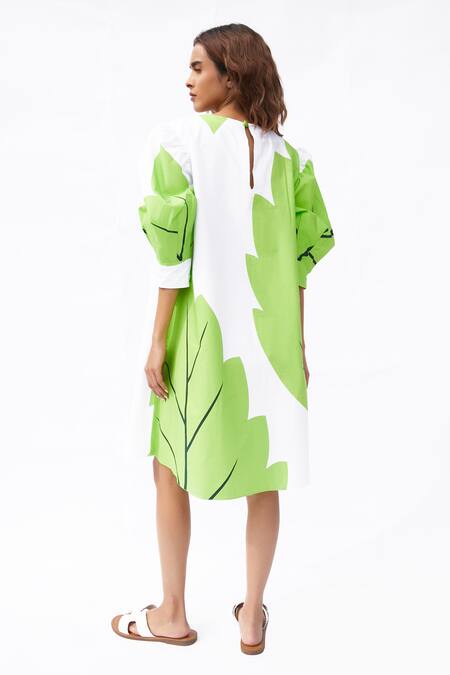 Shop Studio Moda India Green Round Neck The Ceres Printed Shift Dress at Aza Fashions Shop_Studio Moda India_Green Round Neck The Ceres Printed Shift Dress_at_Aza_Fashions