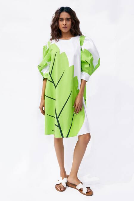 Studio Moda India Green Round Neck The Ceres Printed Shift Dress Online at Aza Fashions Studio Moda India_Green Round Neck The Ceres Printed Shift Dress_Online_at_Aza_Fashions