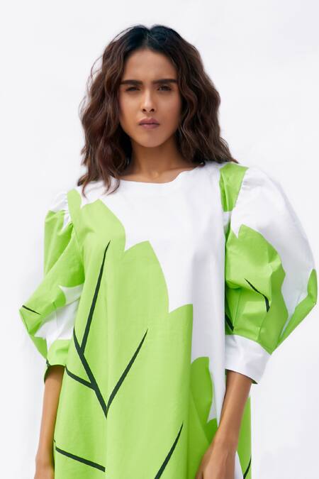 Buy Studio Moda India Green Round Neck The Ceres Printed Shift Dress Online at Aza Fashions Buy_Studio Moda India_Green Round Neck The Ceres Printed Shift Dress_Online_at_Aza_Fashions