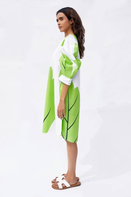 Shop Studio Moda India Green Round Neck The Ceres Printed Shift Dress Online at Aza Fashions Shop_Studio Moda India_Green Round Neck The Ceres Printed Shift Dress_Online_at_Aza_Fashions