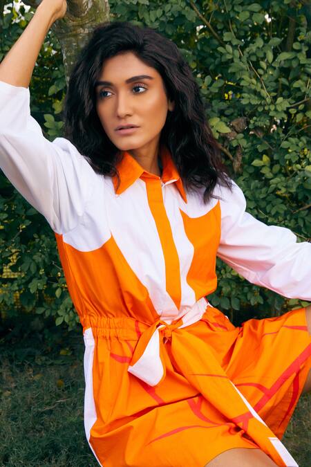 Buy Studio Moda India White Cotton Collared The Lilith Abstract Print Playsuit Online at Aza Fashions Buy_Studio Moda India_White Cotton Collared The Lilith Abstract Print Playsuit_Online_at_Aza_Fashions