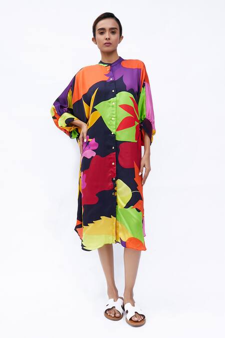 Studio Moda India_Multi Color Collared The Brisk Flow Printed Dress_Online_at_Aza_Fashions