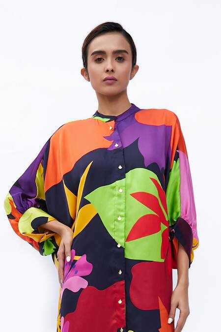 Buy_Studio Moda India_Multi Color Collared The Brisk Flow Printed Dress_Online_at_Aza_Fashions